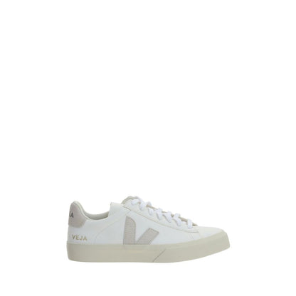 Veja White Calf Leather Bos Taurus Low Top Sneakers with V logo and rubber sole.