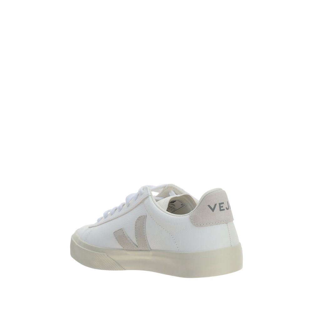Veja White Calf Leather Bos Taurus Low Top Sneakers with V logo and contrasting heel details.