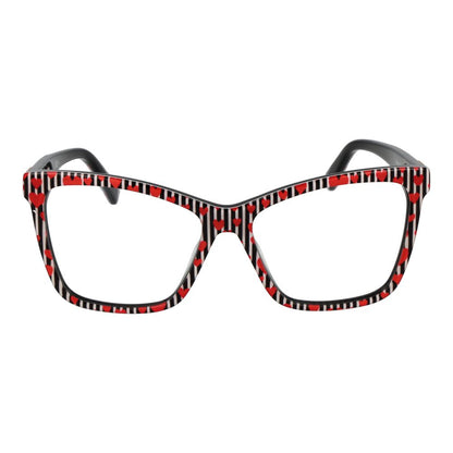 Love Moschino Black Acetate Glasses (Frames) with heart pattern full-rim acetate frames for women in black, includes branded case.