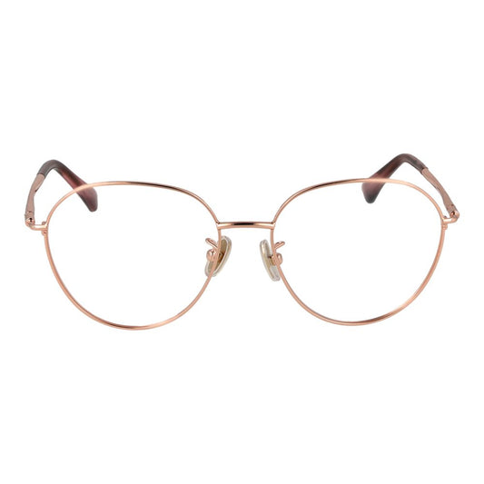Alt Tag: Max Mara Rose Gold Women Glasses Frame, metal full-rim style with demo lenses, panto shape, size 54-16-135, includes branded case.