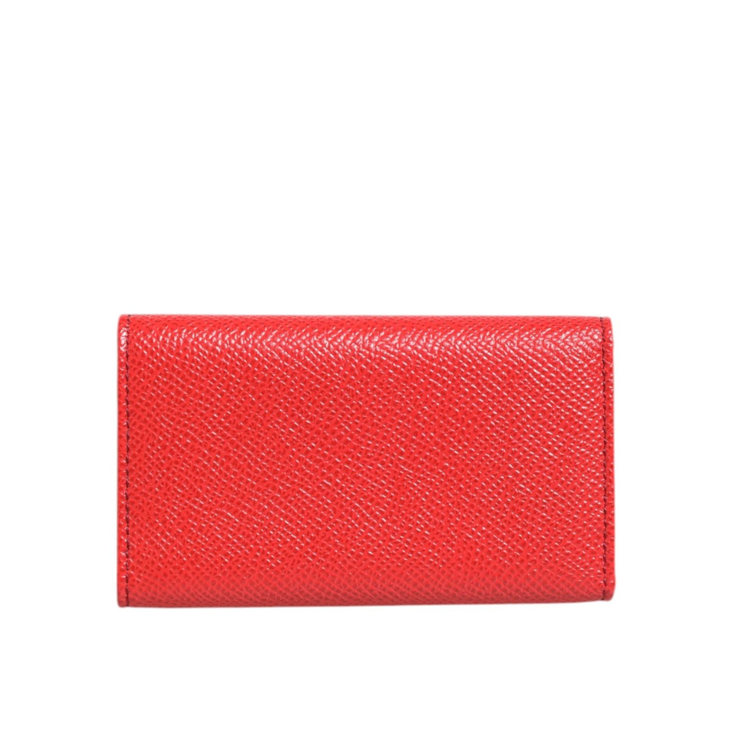 Dolce & Gabbana Red Leather Silver Metal Logo Plaque Trifold  Key Holder