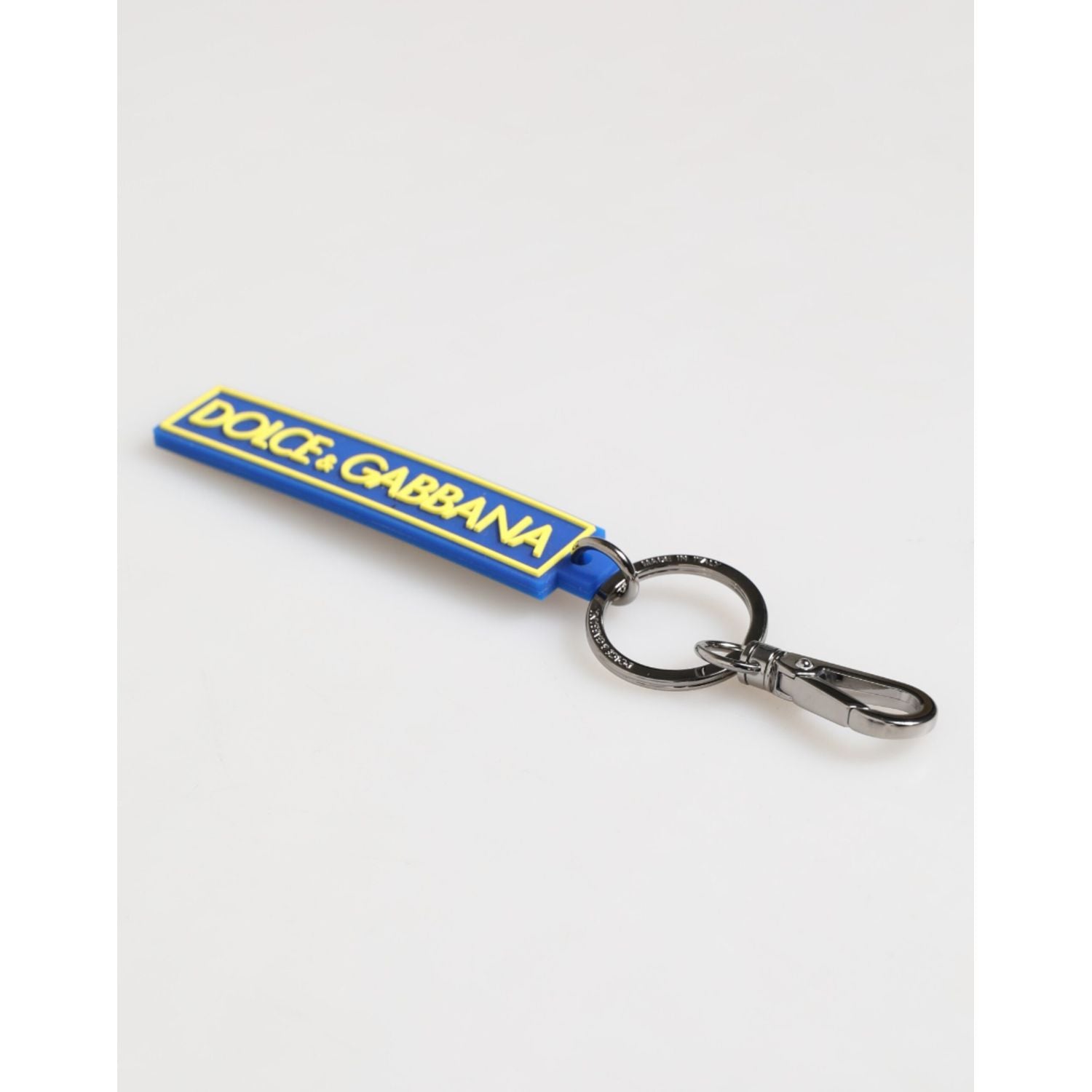 Dolce & Gabbana Blue Yellow DG Rubber Logo Silver Men's Holder Keyring