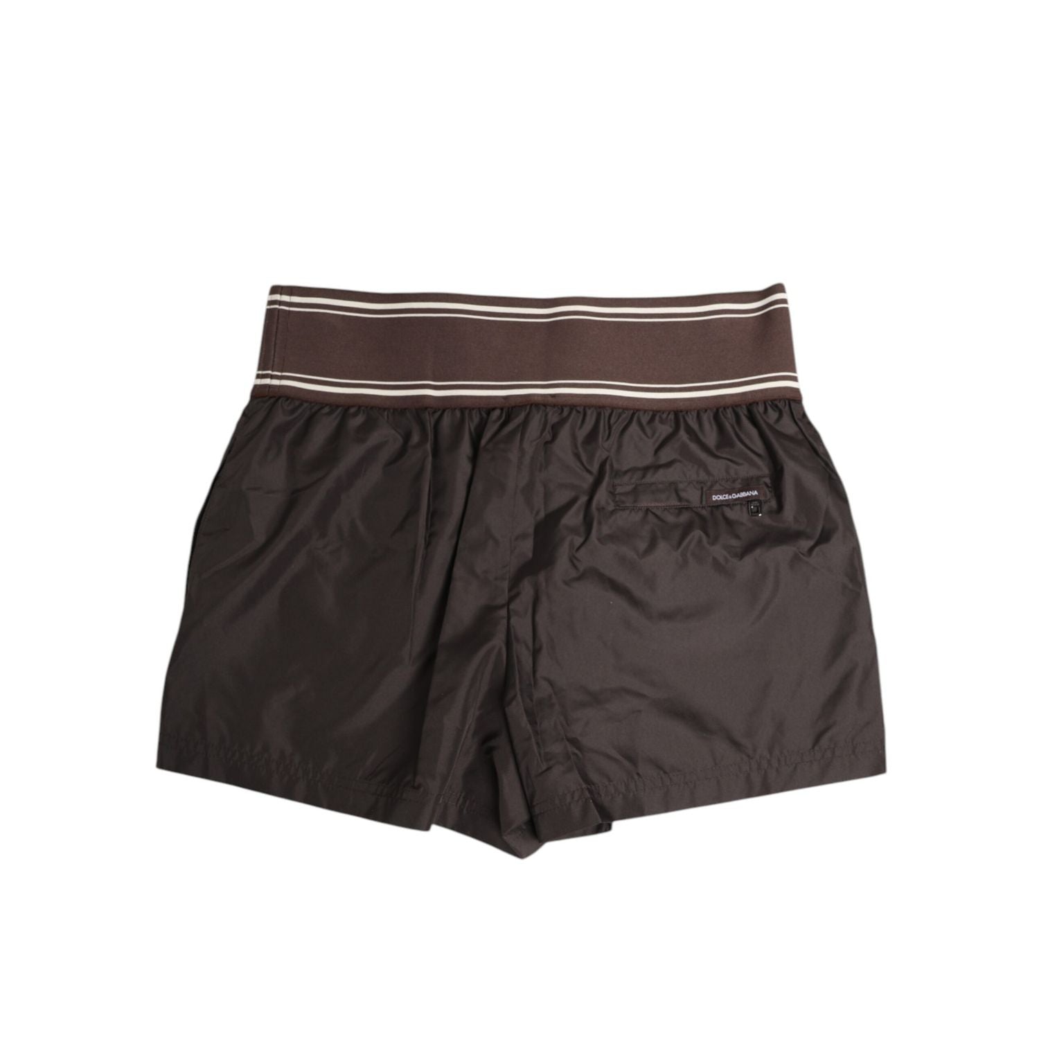 Dolce & Gabbana Brown Polyester Logo Elastic Waistband Swimwear