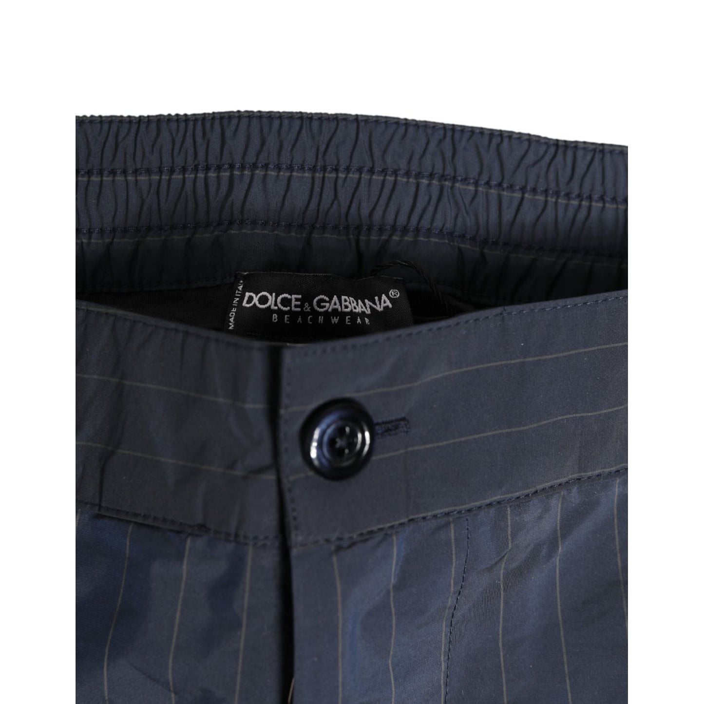 Dolce & Gabbana Navy Blue Polyester Pinstripe Men Shorts Swimwear