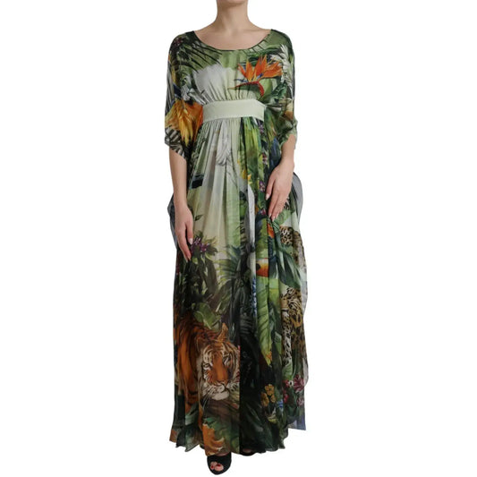 Dolce & Gabbana Multicolor Silk Jungle Print Women Maxi Dress DR281100-36