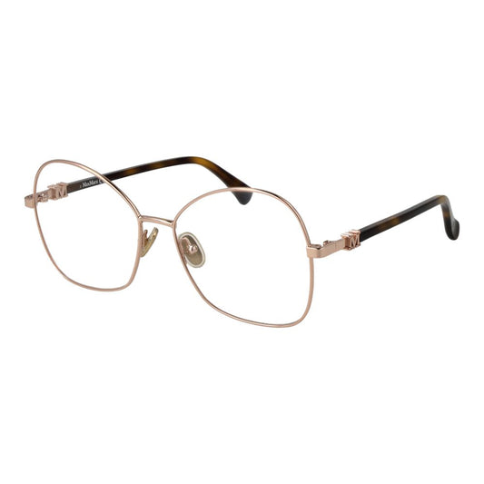 Max Mara Rose Gold Women Glasses Frame, full-rim metal frame, butterfly style, includes branded case, lens width 55mm, temples length 140mm.