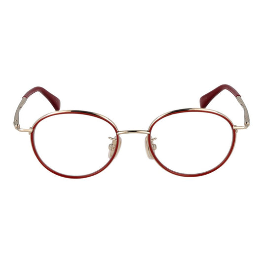 Max Mara Red Women Glasses Frame with full-rim round metal design and demo lenses, featuring a 48-18-140 size and red frame color.