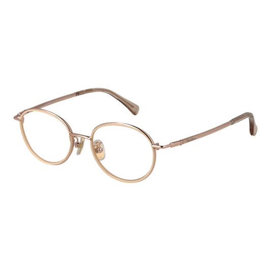 Max Mara Rose Gold Women Glasses Frame in metal with full-rim round style, demo lenses, includes branded case, size 48-18-140, temples 140mm.
