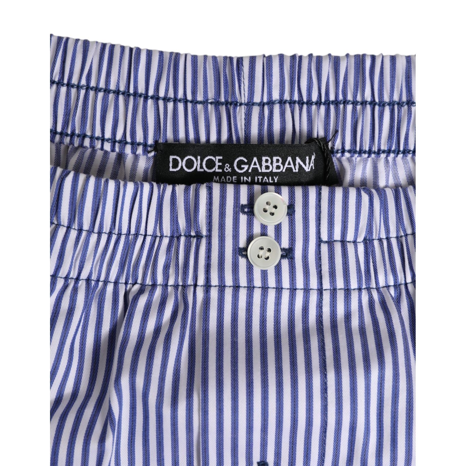 Dolce & Gabbana Blue White Cotton Striped Button Fly Shorts Swimwear