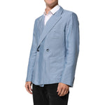 Dolce & Gabbana Light Blue Linen Double Breasted Men Jacket Blazer with front view highlighting the double-breasted design.