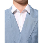 Dolce & Gabbana Light Blue Linen Double Breasted Men Jacket Blazer featuring premium linen fabric and elegant design.