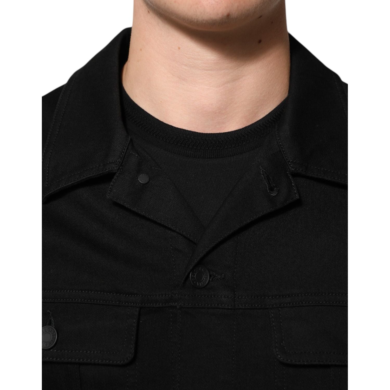 Dolce & Gabbana Black Cotton Denim Stretch Giubbotto Jacket
