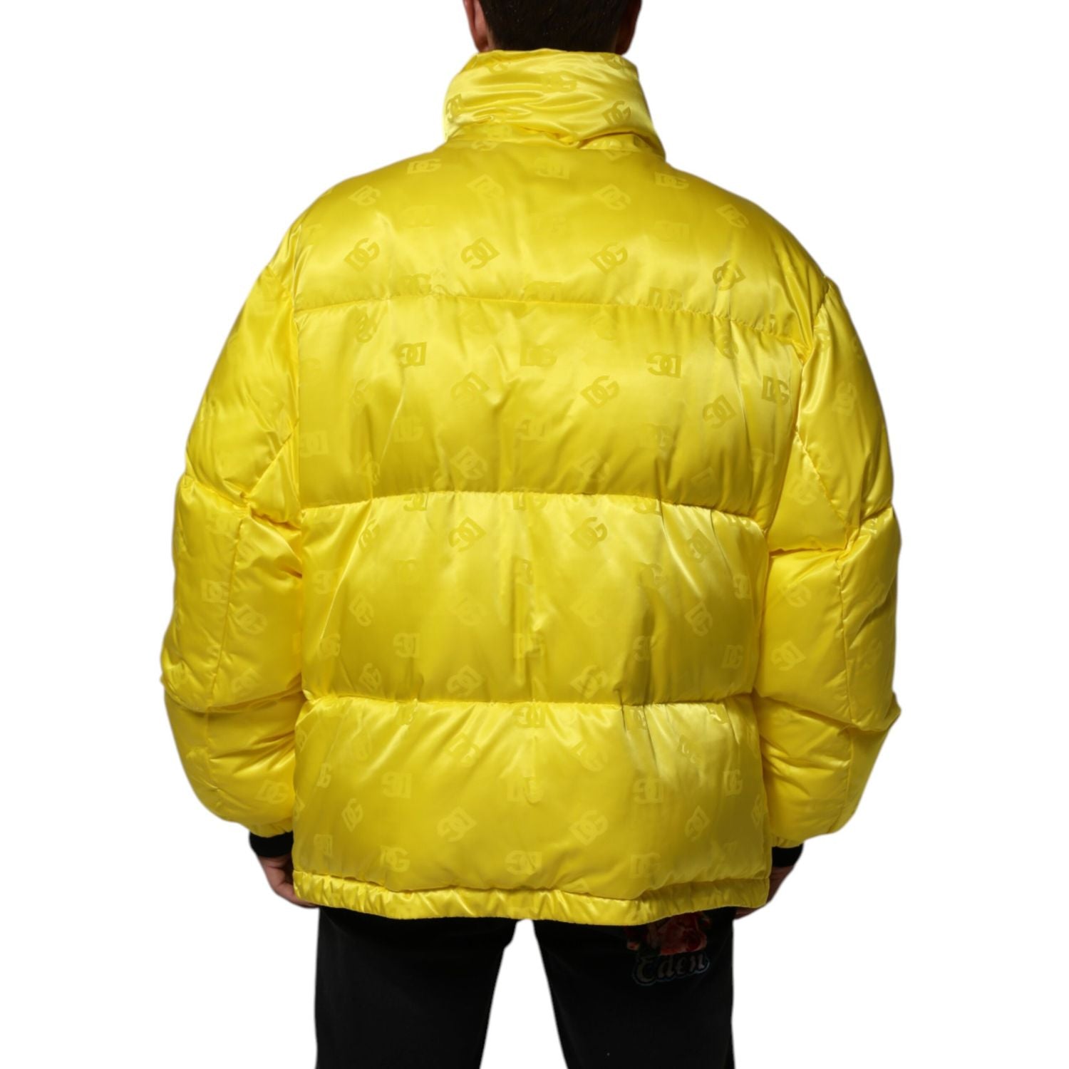 Dolce & Gabbana Yellow Nylon Logo Puffer Bomber Men Jacket