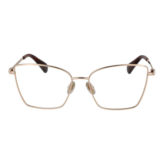 Max Mara Rose Gold Women Glasses Frame, full-rim butterfly style with metal frame and demo lenses, includes branded case.