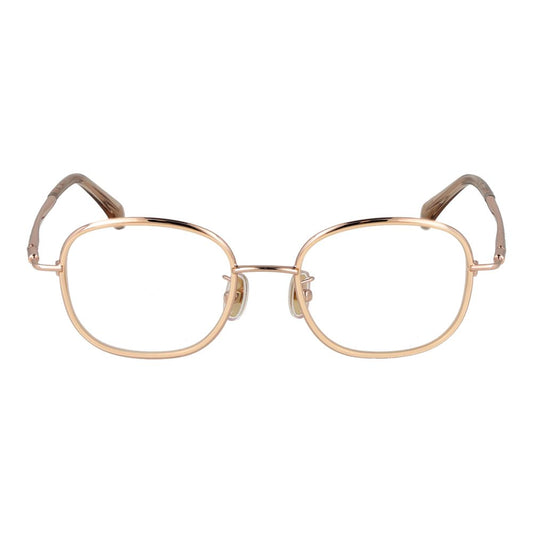 Max Mara Rose Gold Women Glasses Frame, round full-rim metal design with demo lenses, measures 48mm lens width and 130mm frame width.