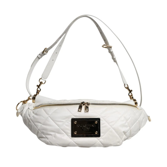 Dolce & Gabbana White Quilted Logo 90's Sicily Belt Waist Fanny Pack Bag