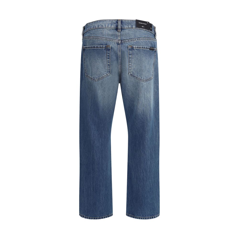 7FOR Blue Cotton Straight-Leg Jeans
