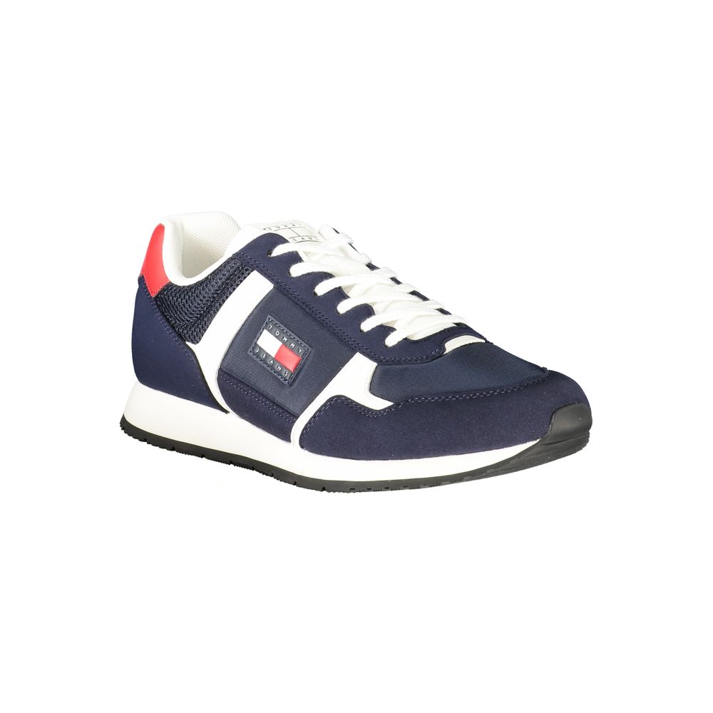 Tommy Hilfiger Blue Polyester Men Sneaker with contrasting accents and iconic logo, offering comfort and style for trendsetters.