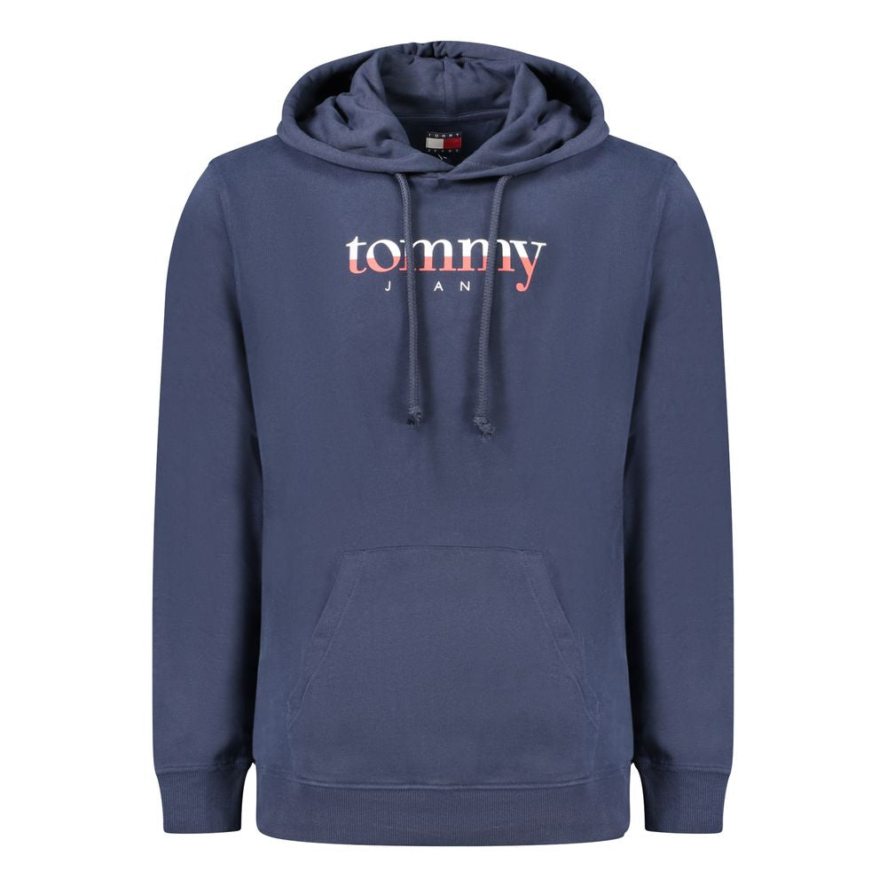 Tommy Hilfiger Blue Cotton Men Sweater, hooded, with logo and central pocket.