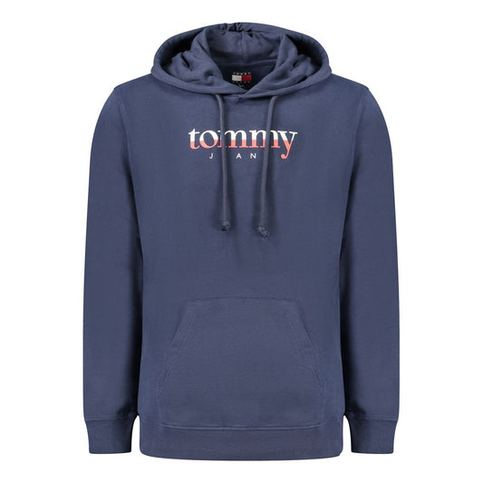 Tommy Hilfiger Blue Cotton Men Sweater with hood, logo, and kangaroo pocket, crafted from sustainable materials for comfort and style.