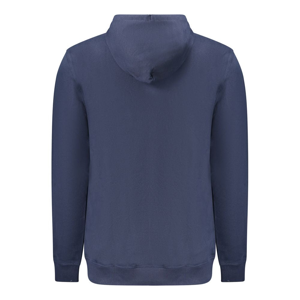 Tommy Hilfiger Blue Cotton Men Sweater with hood, made from 95% regenerative cotton. Features iconic logo and brushed interior for comfort.