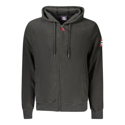 Norway 1963 Black Polyester Men Sweatshirt with hood and zip closure, featuring subtle embroidery and iconic logo on the sleeve.