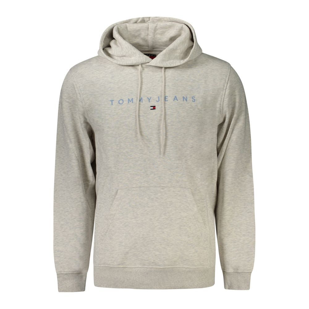 Tommy Hilfiger Gray Cotton Men Sweater with iconic logo embroidery, long sleeves, and central pocket made from regenerative cotton and polyester.