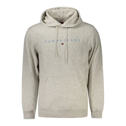 Tommy Hilfiger Gray Cotton Men Sweater with iconic logo embroidery, long sleeves, and central pocket made from regenerative cotton and polyester.