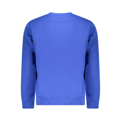 Back view of Norway 1963 Blue Cotton Mens Sweater in striking blue with crew neck and long sleeves.