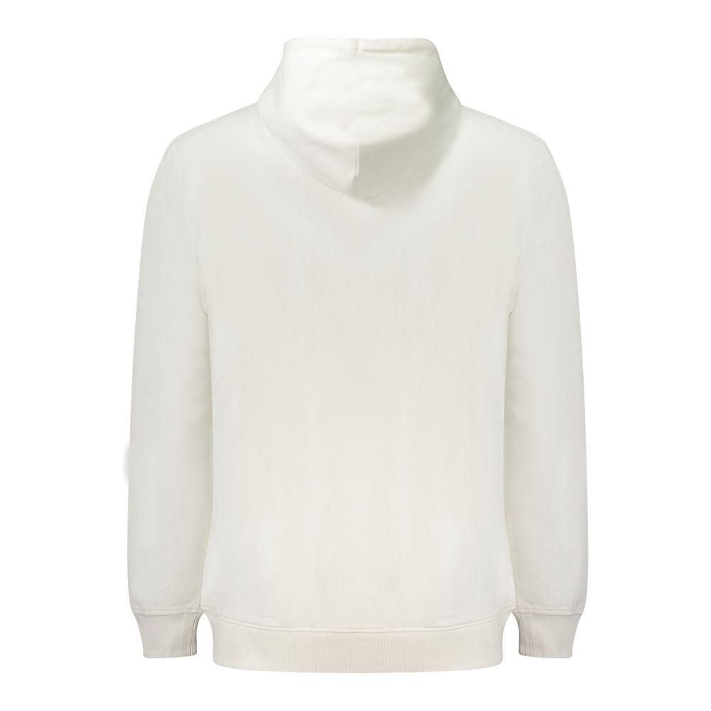 Back view of Tommy Hilfiger White Cotton Men Sweater, showcasing hood and elegant design.