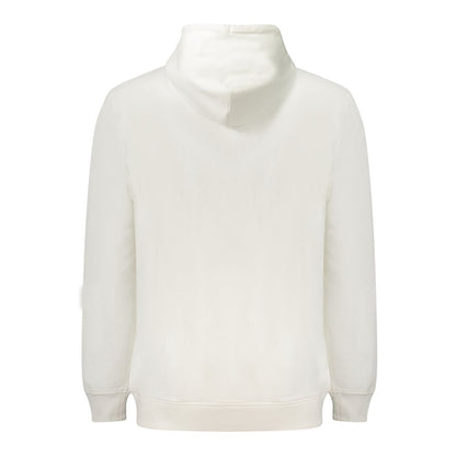 Back view of Tommy Hilfiger White Cotton Men Sweater, showcasing hood and elegant design.