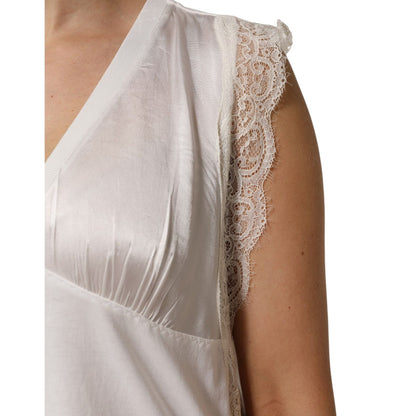 PINKO White Silk Blend Lace Trim Sleeveless V-Neck Women’s Top