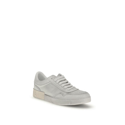 Dolce & Gabbana White Calf Leather Bos Taurus Low Top Sneakers with lace-up front and logo stripe detailing, AW25 collection.