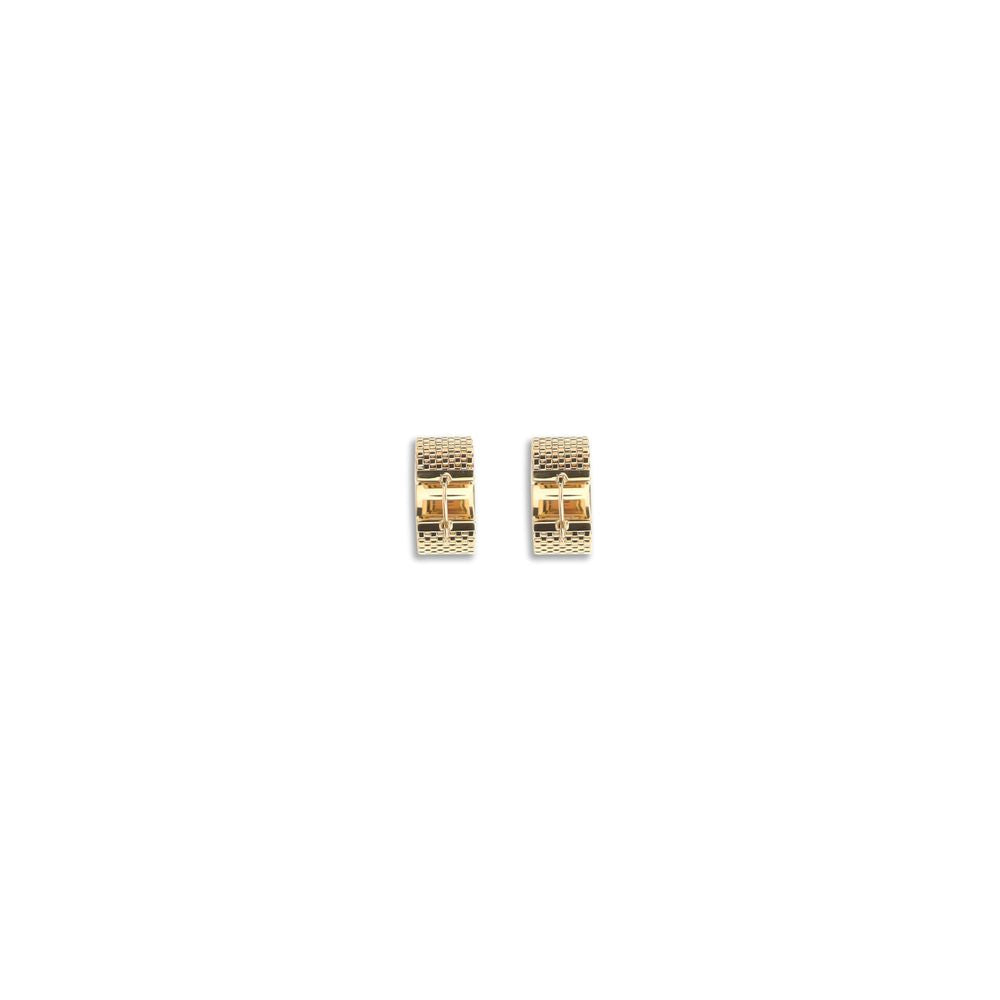 Jil Sander Gold Brass Earrings with geometric texture and minimalist design in silver tone, featuring practical hook-and-eye closure.