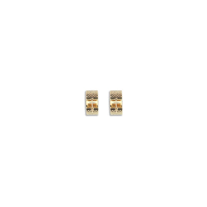 Jil Sander Gold Brass Earrings with geometric texture and minimalist design in silver tone, featuring practical hook-and-eye closure.