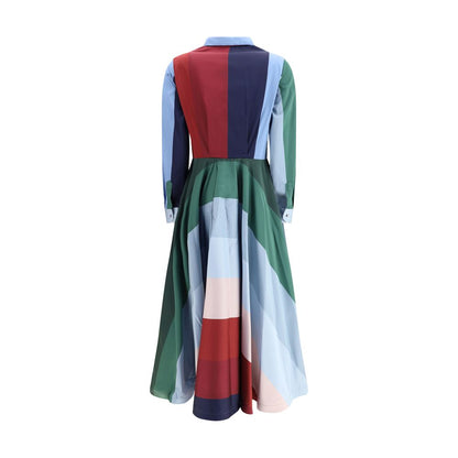 Back view of Sara Roka Multicolor Polyester Casual Dress with geometric color block pattern.