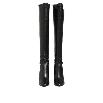 Dolce & Gabbana Black Leather Over-The-Knee DG Boots  Shoes