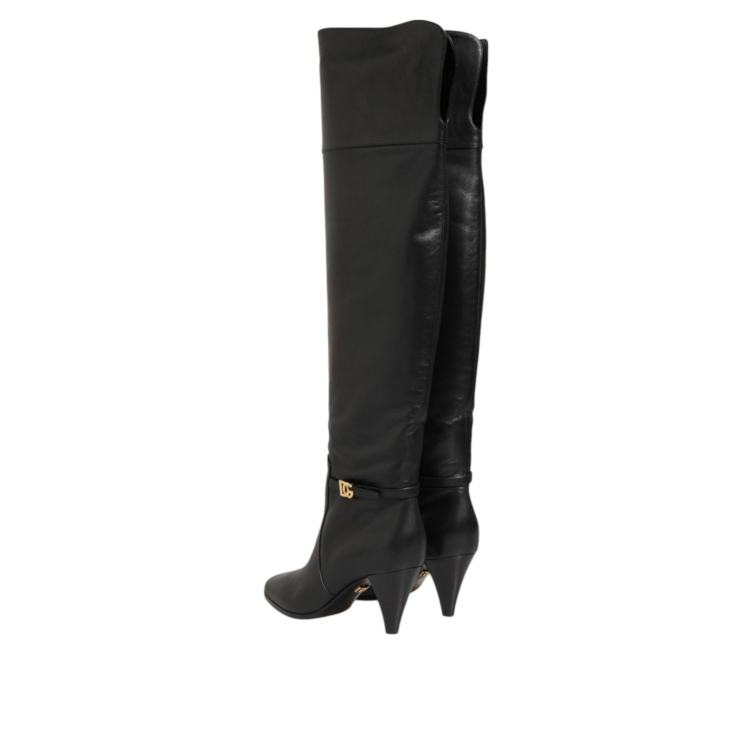 Dolce & Gabbana Black Leather Over-The-Knee DG Boots  Shoes
