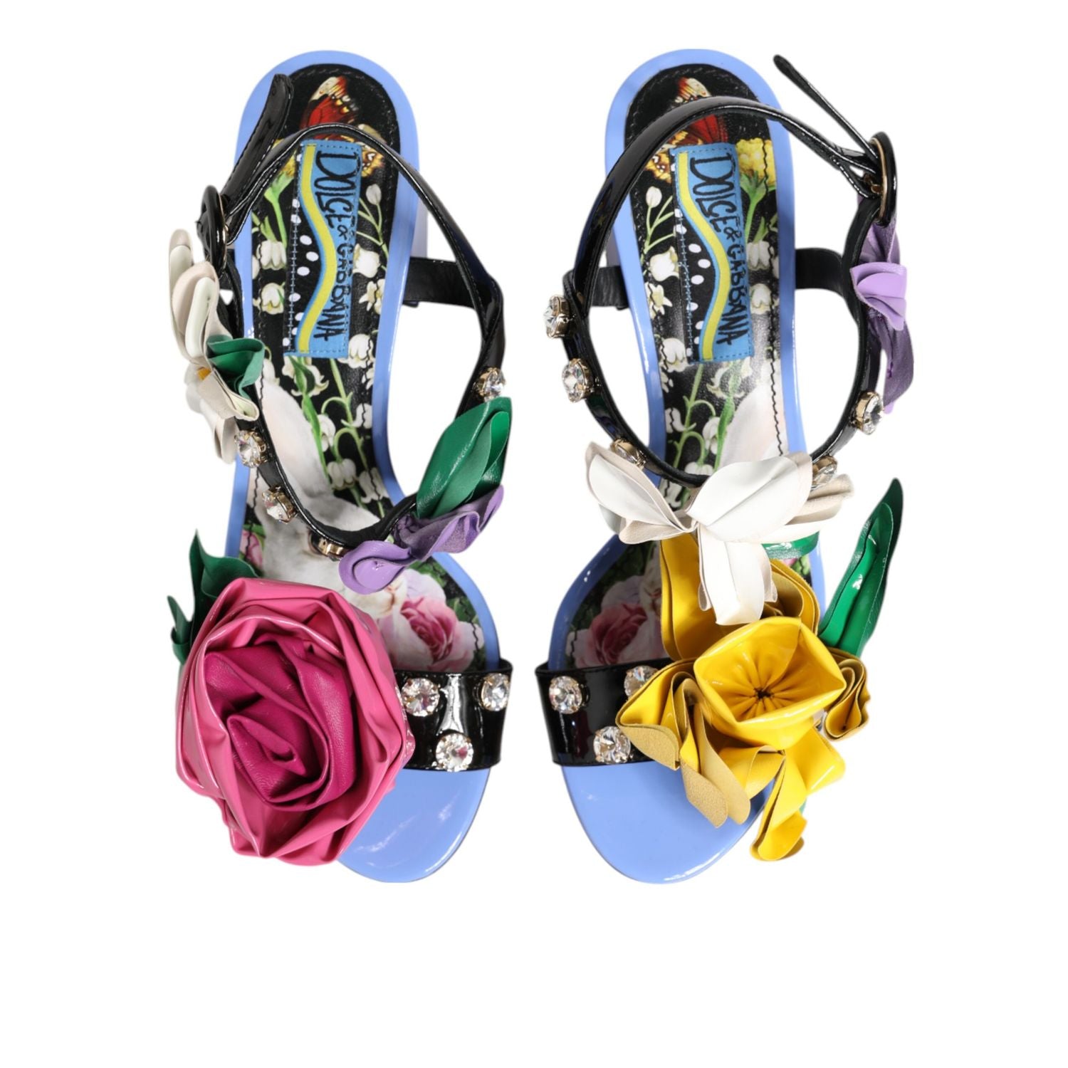 Dolce & Gabbana Multicolor Floral Appliqué Crystal Sandal Shoes