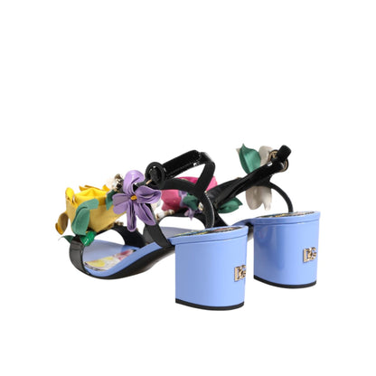 Dolce & Gabbana Multicolor Floral Appliqué Crystal Sandal Shoes