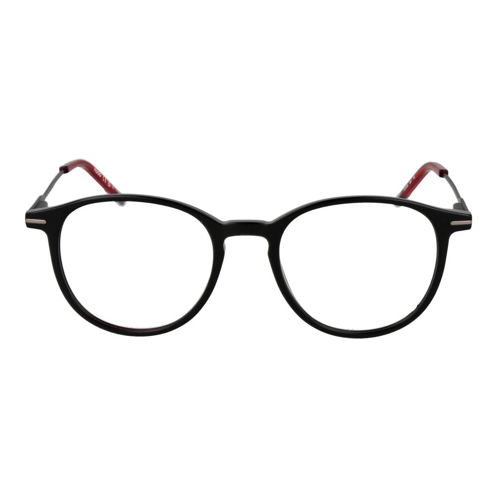 Hugo Boss Black Men Glasses Frame in full-rim panto style with acetate material, 48-18-145 size, featuring demo lenses and branded case.