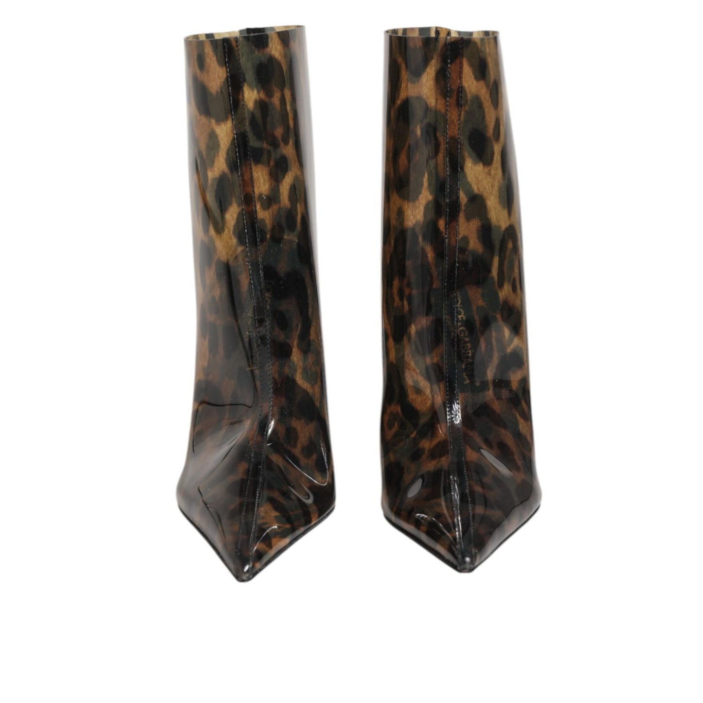 Dolce & Gabbana Leopard Print PVC Pointed Toe Boots Shoes
