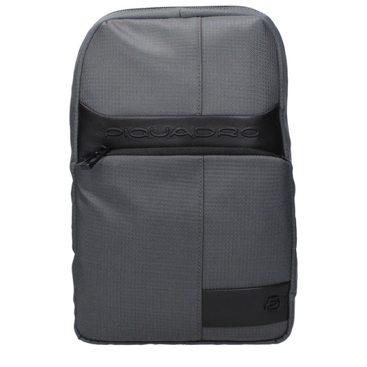 Piquadro Gray Fabric Crossbody Bag with front logo and adjustable shoulder strap, MPN CA5751W129GR, code F84384.