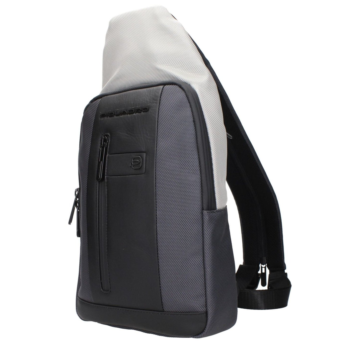 Piquadro Gray Fabric Backpack with RFID protection, adjustable straps, and vintage effect design.