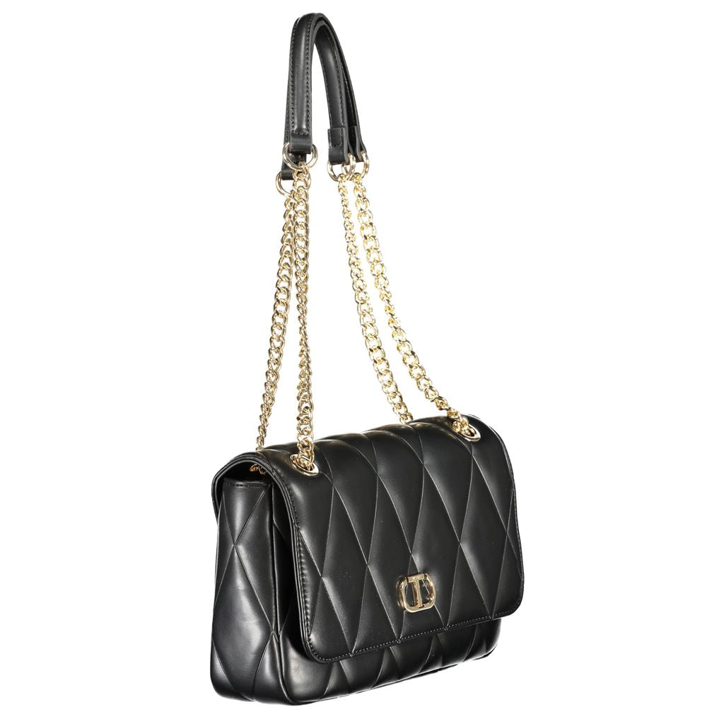 Twinset Black Polyethylene Women Handbag with chain handles and snap closure