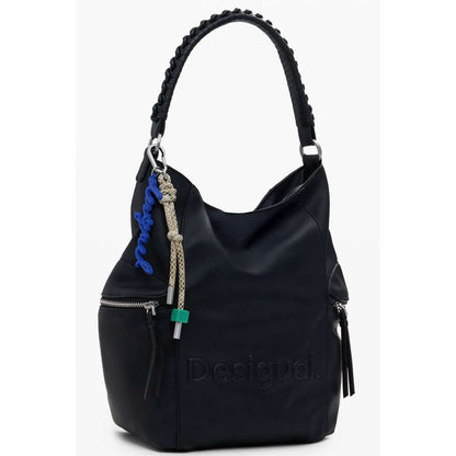 Desigual Black Polyethylene Women Backpack with one-shoulder handle and zippered compartment for bold style and functionality.
