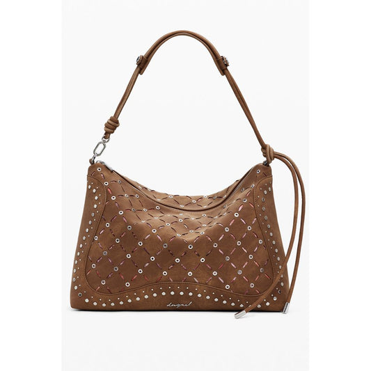 Desigual Brown Polyethylene Women Handbag with adjustable strap and contrasting details