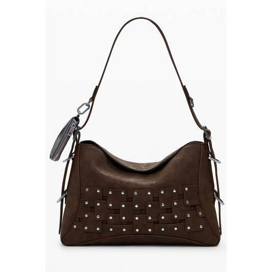 Desigual Brown Polyethylene Women Handbag with removable shoulder handle and contrasting details.