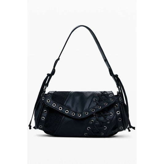 Desigual Black Polyethylene Women Handbag with removable shoulder handle, adjustable strap, and secure internal pocket.