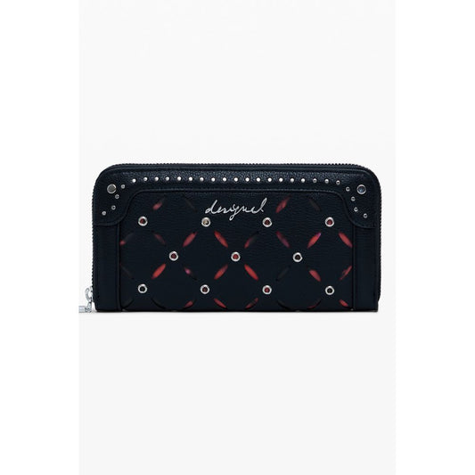 Desigual Black Polyethylene Women Wallet, elegant design with black hue, multiple compartments, and contrasting details for style.